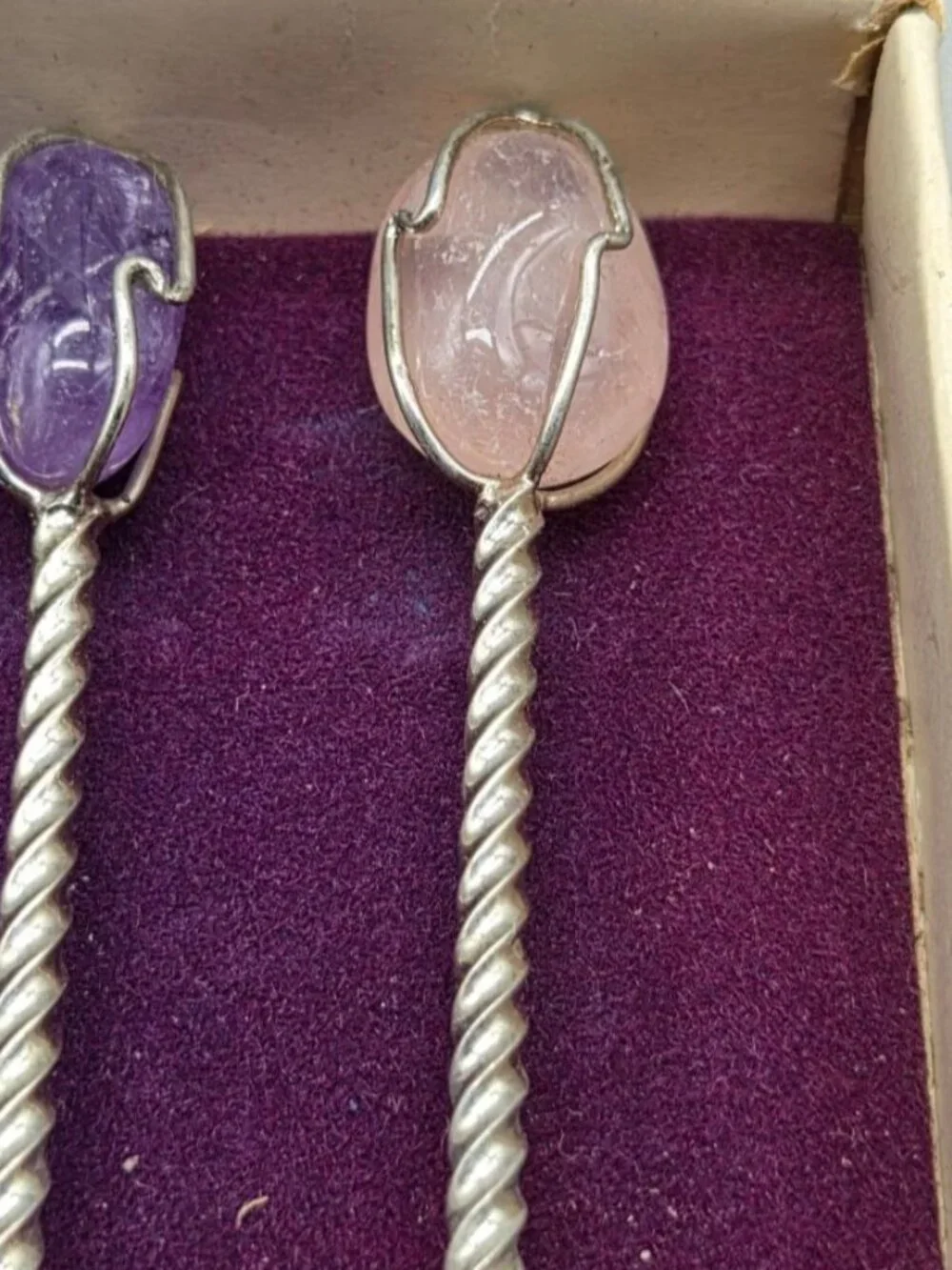 VTG Barasch Sylmar Gemstone Cocktail Forks Set of 6 Brazil Original Boxed MCM